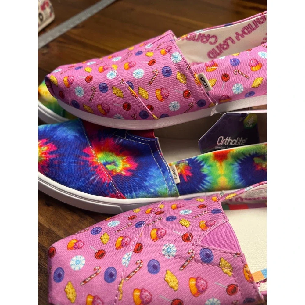 TOMS Alpargata Shoes Womens 7.5 Pink Candy Land & Tie Dye Set of 2 NEW